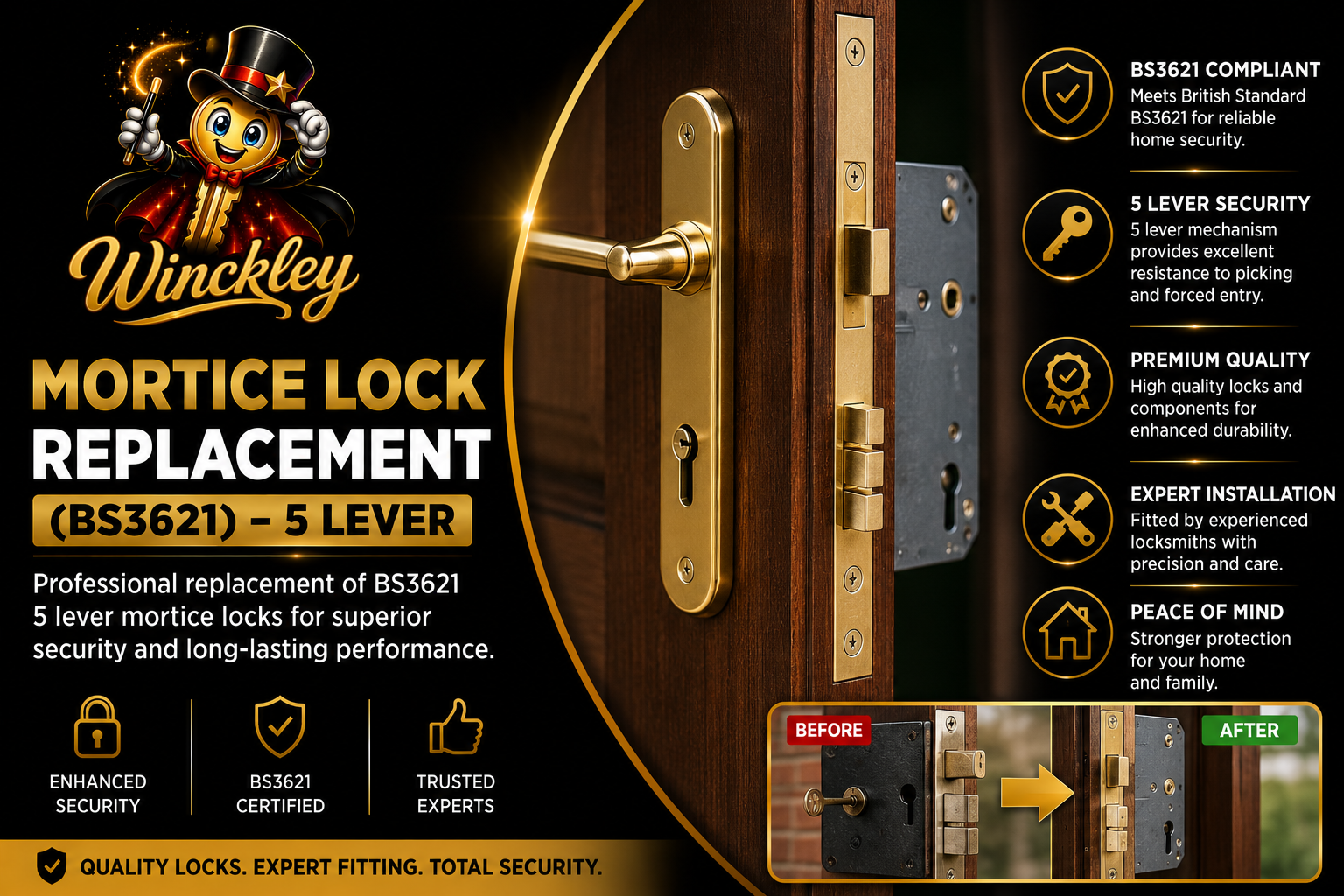 Mortice Lock Replacement (BS3621) — 5-Lever