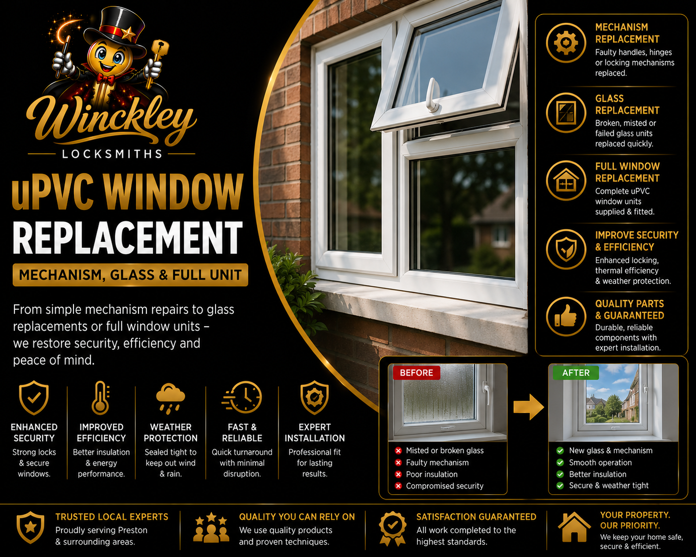 uPVC Window Replacement — Mechanism, Glass & Full Unit